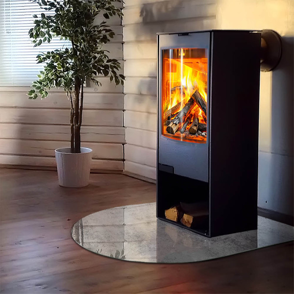 Halvoval glasskiva framför öppen spis Abstrakt bakgrundstextur