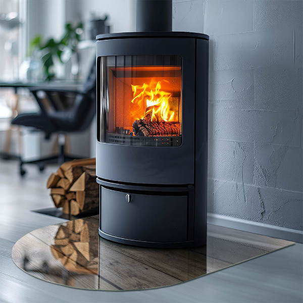 Halvoval glasskiva för öppen spis Textur av träplankor