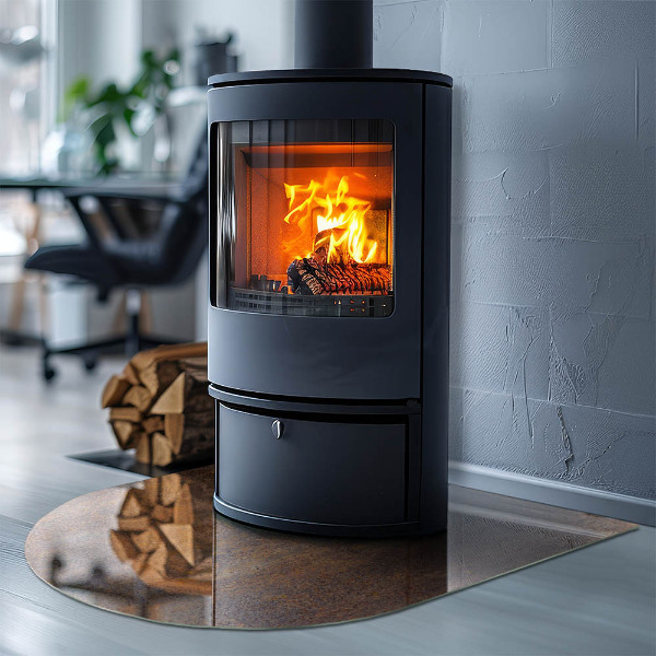 Halvoval glasskiva för öppen spis Roststruktur på metall