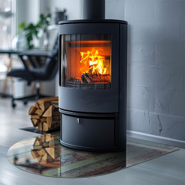 Halvoval glasskiva under kamin Plankor i olika nyanser