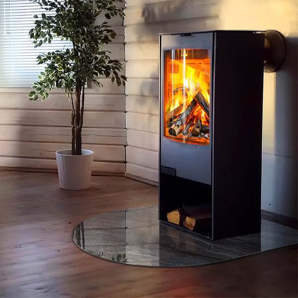 Halvoval glasskiva för öppen spis Stenytans struktur