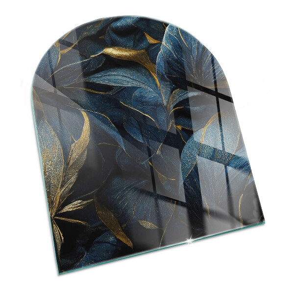 Halvoval glasskiva under kamin Eleganta blad i textur