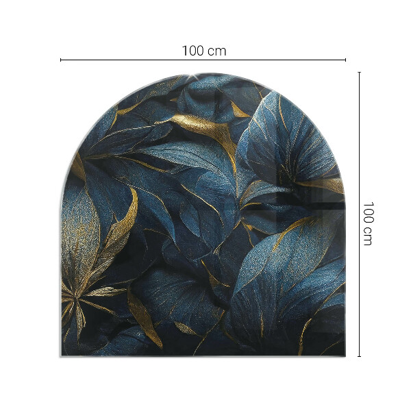 Halvoval glasskiva under kamin Eleganta blad i textur