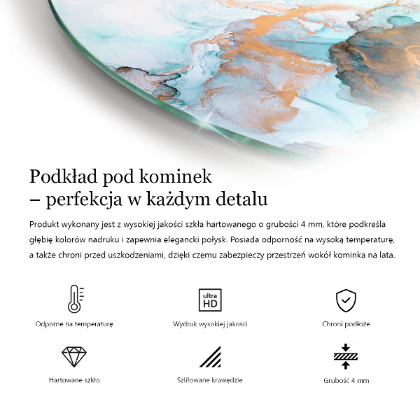 Halvoval glasskiva under kamin Eleganta blad i textur