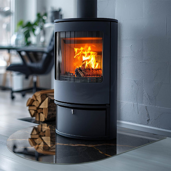 Halvoval glasskiva för öppen spis Elegant marmor med ådringar