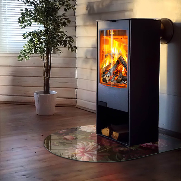 Halvoval glasskiva för öppen spis Blombukett i detalj