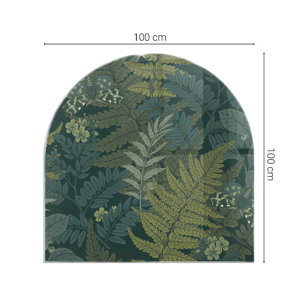 Halvoval glasskiva framför öppen spis Växtmotiv med fjärilar