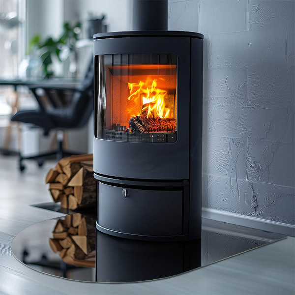 Halvoval glasskiva för öppen spis Färg Svart