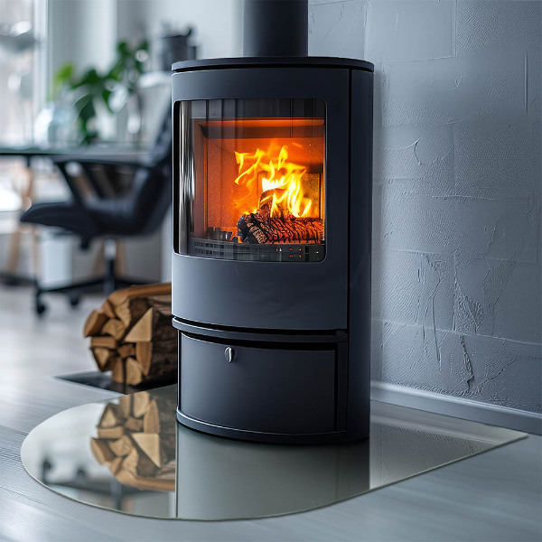 Halvoval glasskiva under kamin Färg Ljusgrön