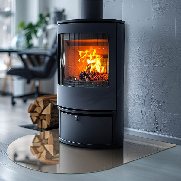 Halvoval glasskiva framför öppen spis Färg Beige