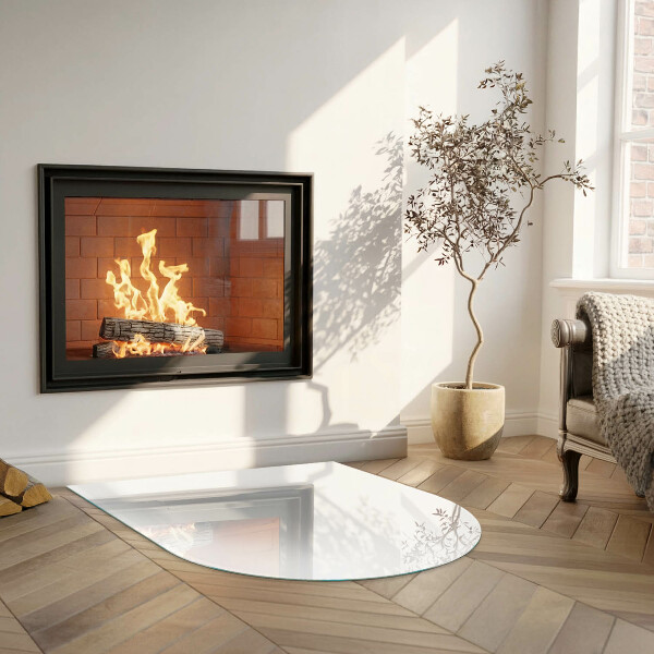 Halvoval glasskiva under kamin Färg Vit