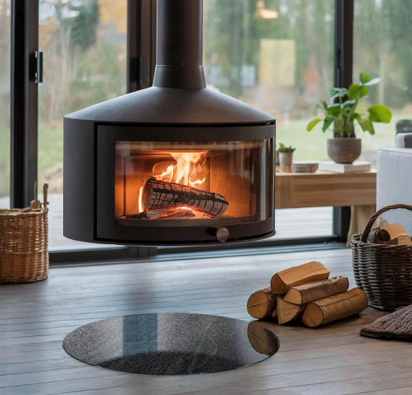 Runda glasskiva för öppen spis Naturlig stenstruktur