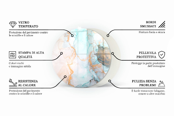 Runda glasskiva framför öppen spis Mönster av dekorativa kakelplattor