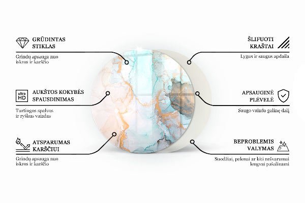 Runda glasskiva framför öppen spis Elegant marmormönster