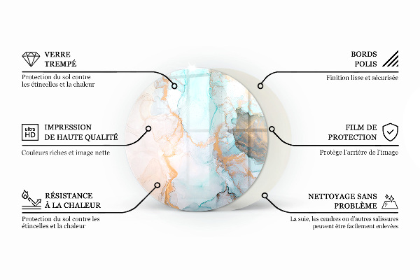 Runda glasskiva framför öppen spis Abstrakta vågor och linjer
