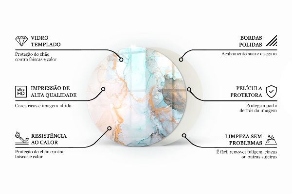 Runda glasskiva framför öppen spis Stenmönster med små partiklar