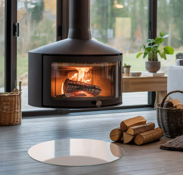 Runda glasskiva framför öppen spis Färg Ljusrosa