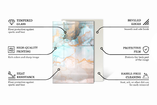 Rektangulär glasskiva framför öppen spis Vågor av mjuka linjer