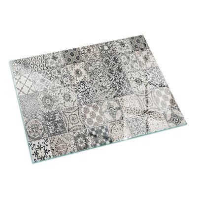 Rektangulär glasskiva under braskamin Mönster av dekorativa kakelplattor