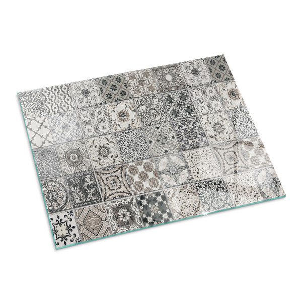 Rektangulär glasskiva under braskamin Mönster av dekorativa kakelplattor