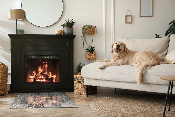 Rektangulär glasskiva under braskamin Mönster av dekorativa kakelplattor