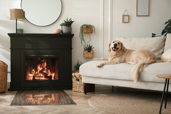 Rektangulär glasskiva under braskamin Naturligt trämönster