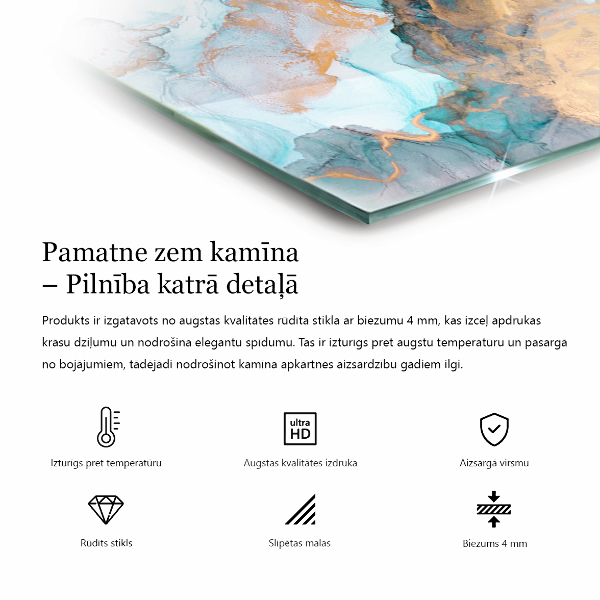 Rektangulär glasskiva under kamin Marmormönster med ådringar