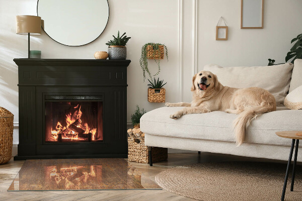 Rektangulär glasskiva under braskamin Roststruktur på metall