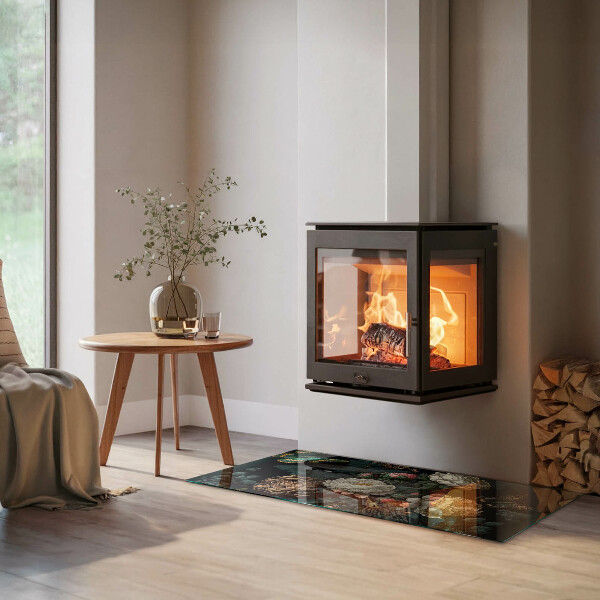 Rektangulär glasskiva under kamin Blommönster med fjärilar