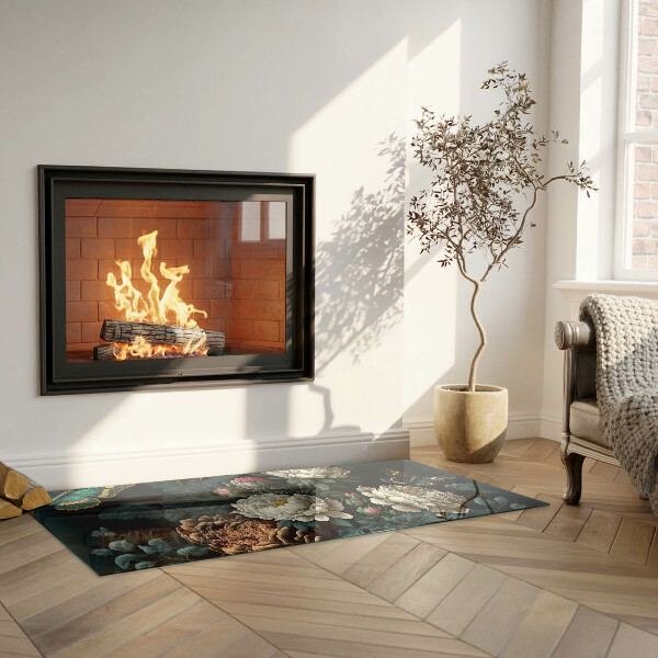 Rektangulär glasskiva under kamin Blommönster med fjärilar