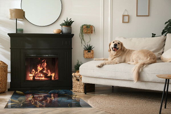 Rektangulär glasskiva under kamin Eleganta blad i textur