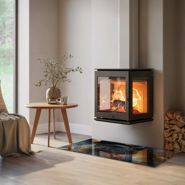 Rektangulär glasskiva under kamin Eleganta blad i textur