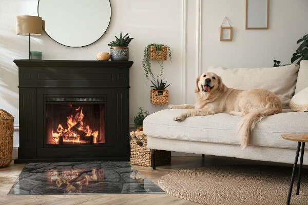 Rektangulär glasskiva under kamin Naturligt stenmönster