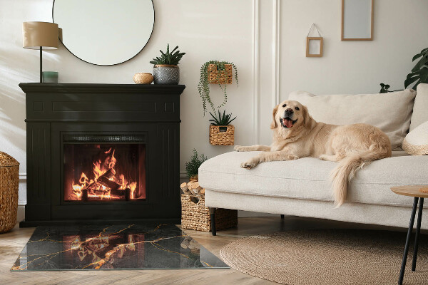 Rektangulär glasskiva under braskamin Elegant marmor med ådringar