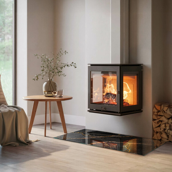 Rektangulär glasskiva under braskamin Elegant marmor med ådringar