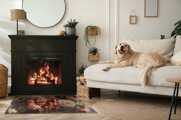 Rektangulär glasskiva under braskamin Blombukett i detalj