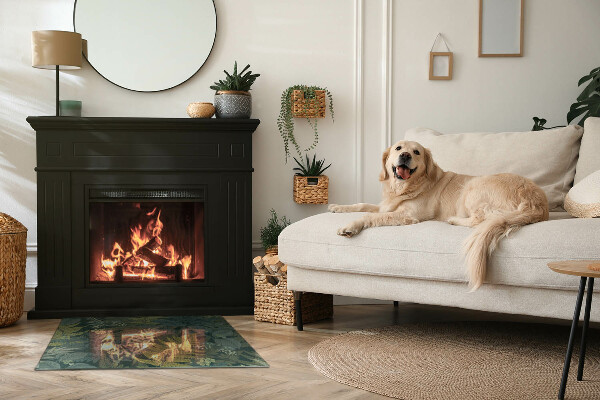 Rektangulär glasskiva framför öppen spis Växtmotiv med fjärilar