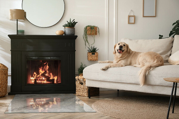 Rektangulär glasskiva under braskamin Naturligt stenmönster