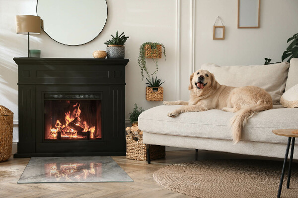 Rektangulär glasskiva under braskamin Naturligt stenmönster