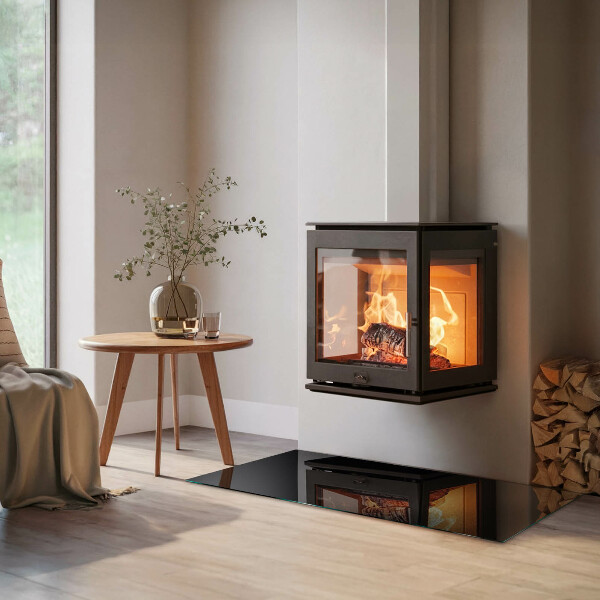 Rektangulär glasskiva under braskamin Färg Svart