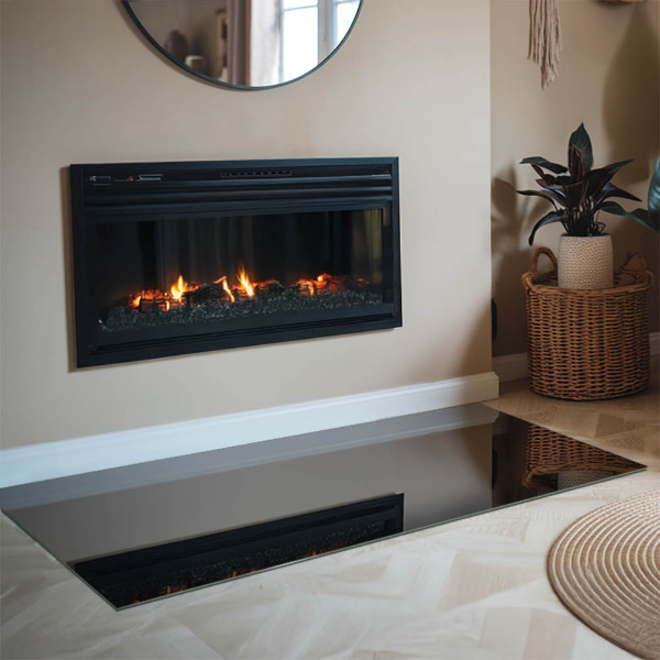 Rektangulär glasskiva under braskamin Färg Svart