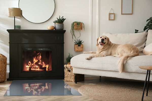 Rektangulär glasskiva framför öppen spis Färg Mörkblå