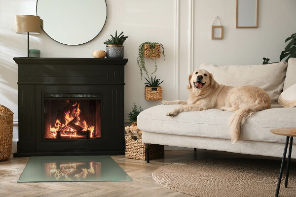 Rektangulär glasskiva under kamin Färg Olivgrön