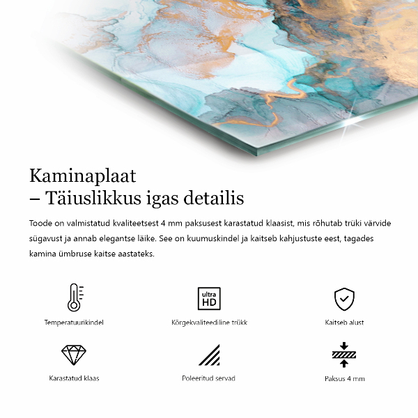 Rektangulär glasskiva under kamin Färg Grågrön