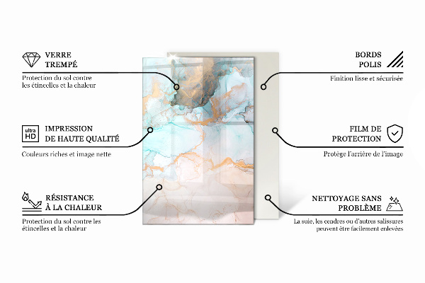 Rektangulär glasskiva framför öppen spis Färg Ljusgrå
