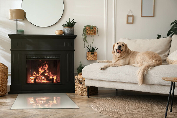 Rektangulär glasskiva under kamin Färg Beige