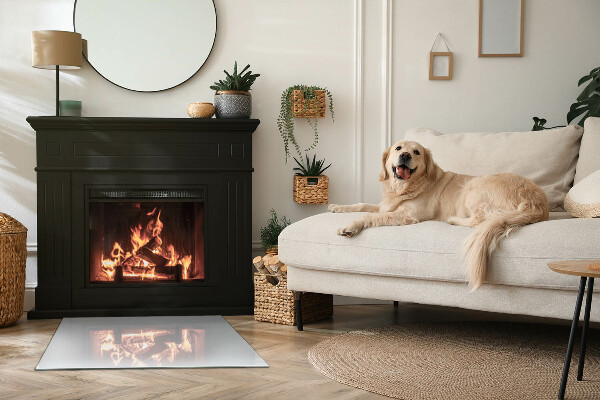 Rektangulär glasskiva under kamin Färg Vit