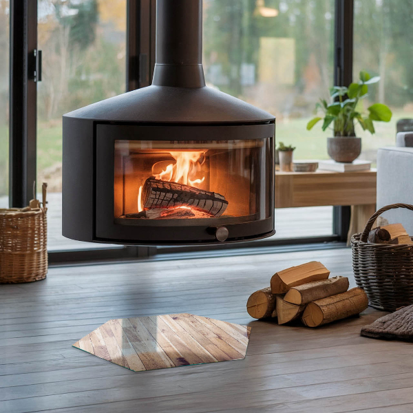 Sexhörning glasskiva för öppen spis Träplank i mönster