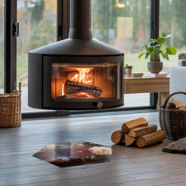 Sexhörning glasskiva under kamin Blombukett i detalj