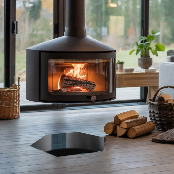 Sexhörning glasskiva under kamin Färg Svart